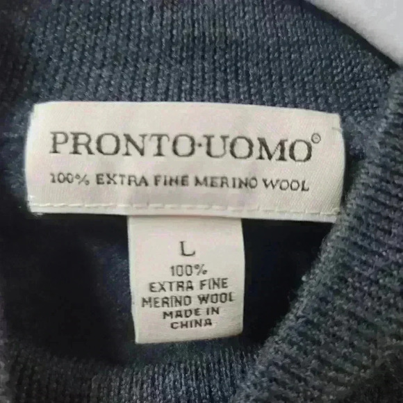 Pronto Uomo grey extra fine merino wool mock neck sz LG - Picture 2 of 3